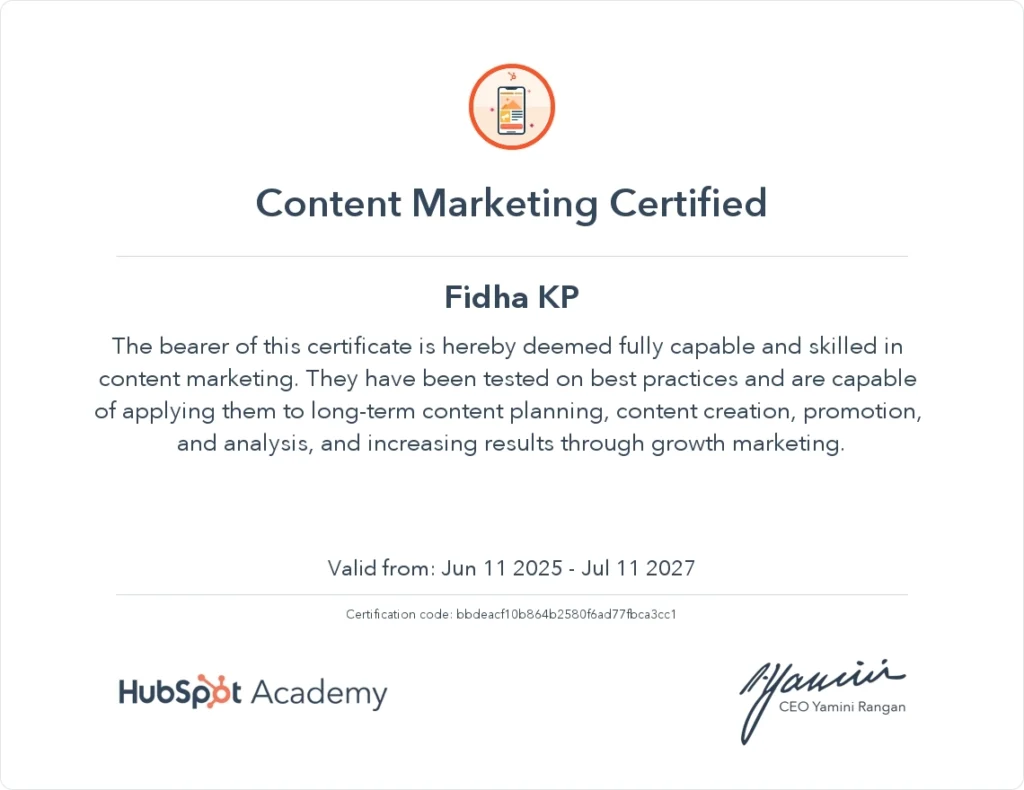 content marketing certificate of digital marketing expert in malappuram
