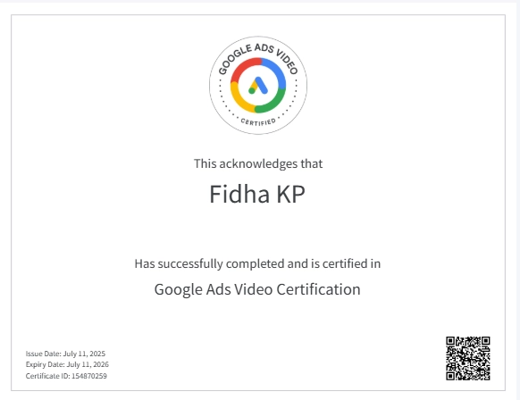google ads video certification of best digital marketing specialist in malappuram