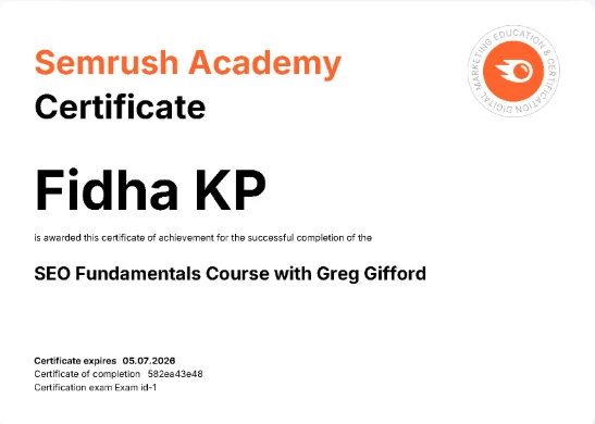 semrush certificate of digital marketing specialist in malappuram